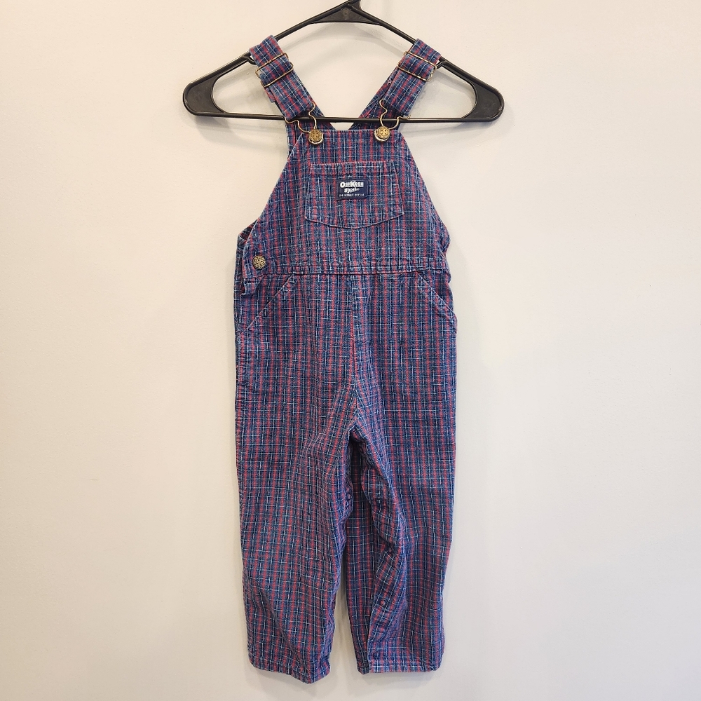 OshKosh B'gosh Plaid Vintage 90s Snap Button Overalls 100% Cotton Made In USA